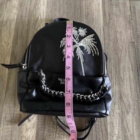 VICTORIA’S SECRET BLACK PALM TREE SMALL BACKPACK BAG MIAMI GOTHIC CHAINS STRAPS - Picture 5 of 12